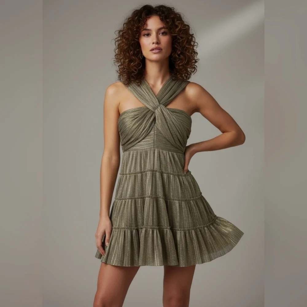 Layered with Love Gold Metallic‎ Champagne Wishes Mini Dress Size Small
